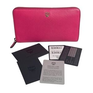 Authentic‎ MCM Magenta Pink Leather Zip Around Long Wallet